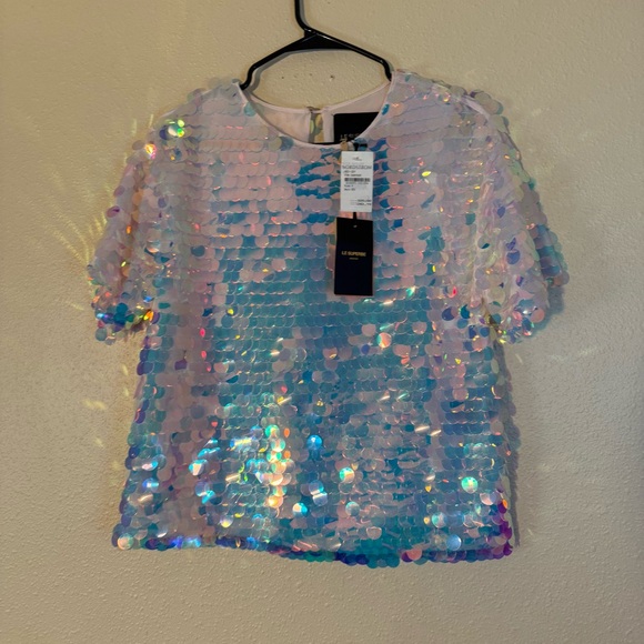 NWT Le Superbe Pink Champagne Iridescent Sequin Top | Nordstrom - Picture 1 of 4